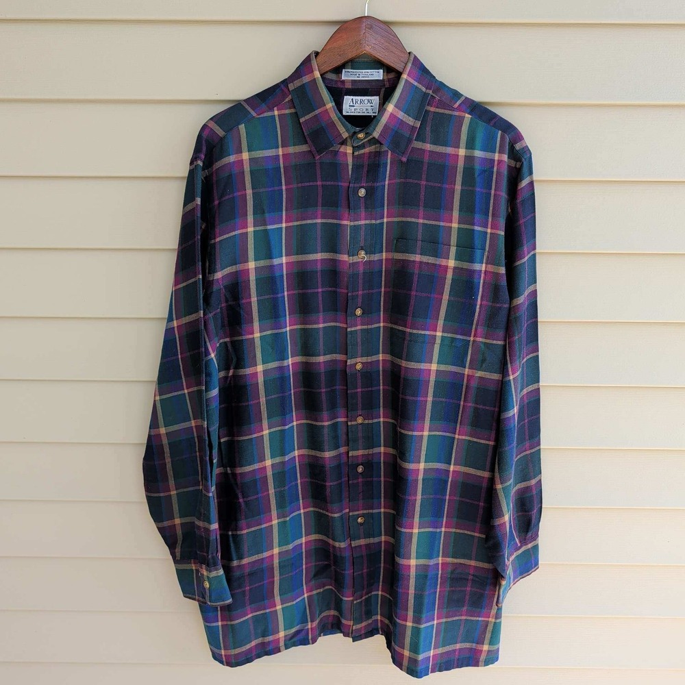 VTG Arrow Sport Button Down Mens XL Tall Multicolor Plaid Long Sleeve Shirt